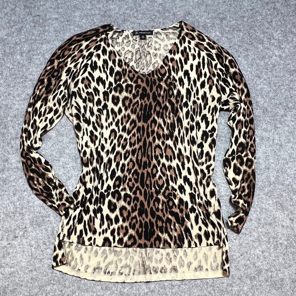 INC International Concepts Leopard Print V-Neck Sweater Womens PM Tan Black PM